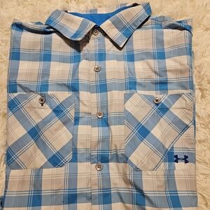Under Armour Men's Light Blue and White Plaid Shirt